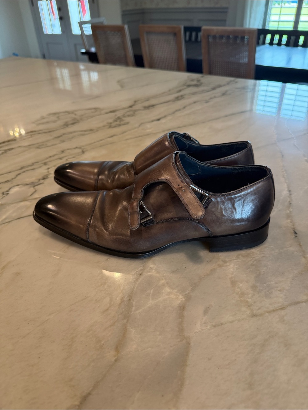 Magnanni Brown Leather Single Monk Strap Shoes with Dark Toe - Picture 2 of 4